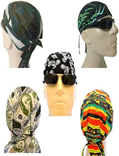 Biker Cap Set of 5 Motorcycle Bandana Head Wraps Tribal African Cash Money Camouflage Camo