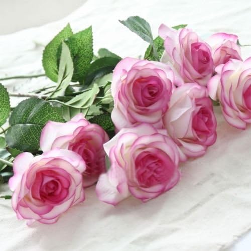 Tara Home 2015 New Bridal Premium Quality 20 Heads Artificial Spring Floral Latex Rose Bride Bouquet Decor Wedding Party Arrangement Gift(White With Purple Pink)