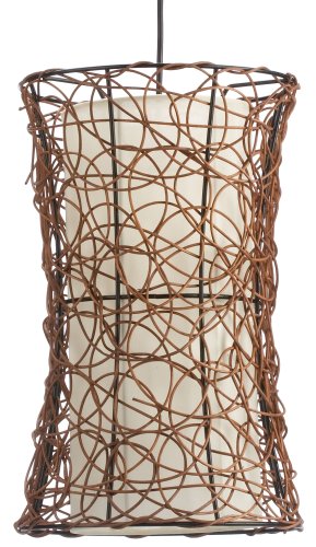Trio 3457011-00 Rattan-Pendelleuchte, rund, mit cremefarbigem Innenschirm