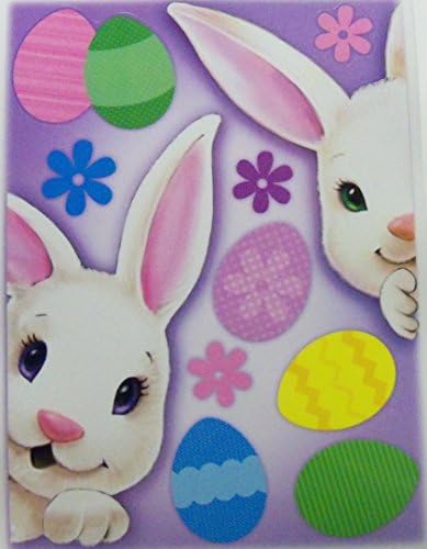 Easter Reusable Window Clings ~ Playful Peeking Bunnies, Flower Heads, Eggs! (11 Clings, 1 Sheet)