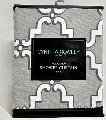 Cynthia Rowley Cotton Fabric Shower Curtain Gray Quatrefoil Trellis Lattice