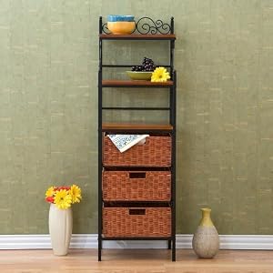Manilla Kitchen Shelf with Storage Rattan Baskets by Southern Enterprises