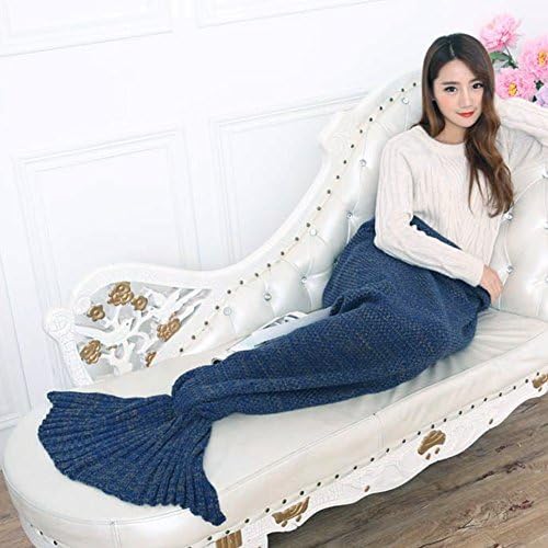 Mermaid Blanket Adult Size, Crochet Snuggle Sleeping Bag with Knit Pattern, Soft Sofa Blanket(74.8"x35.4") (Navy Blue)