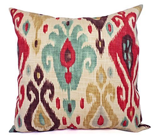 Modern Ikat Pillow Cover Cream Gold Red Teal Shopswell