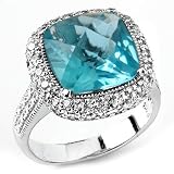 Gorgeous Solid Sterling Silver Cubic Zirconia Rhodium Plated Rings with Blue Topaz Colored Cubic Zirconia Center Stone