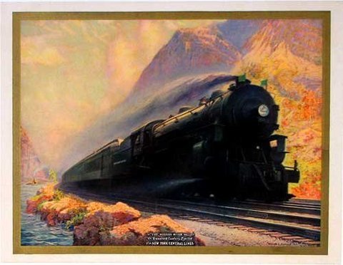 1930's New York NY Central Railroad Original Vintage Antique American Advertising Travel Train Railroad Poster by Artist Walter Greene