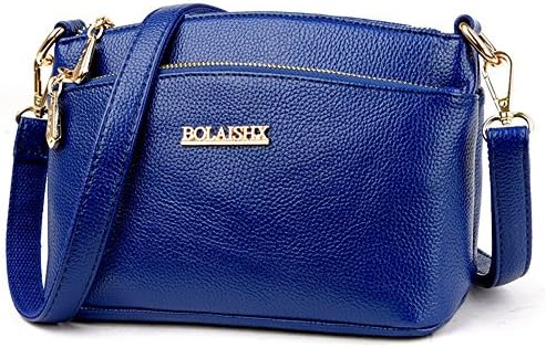 LoriLi Middle Aged Women Soft Leather Shoulder Handle Crossbody Bag(Blue)