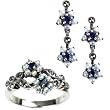 Gemini Silver Natural Seed Pearl Earrings & Ring Set, Sapphire - Dahlia Vintage Collection Gemini Silver Natural Seed Pearl Earrings & Ring Set, Sapphire - Dahlia Vintage Collection