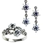 Gemini Silver Natural Seed Pearl Earrings & Ring Set (Size 7), Sapphire - Dahlia Vintage Collection