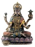 Bronze Hindu Goddess Lakshmi On Lotus Hinduism Display Statue Figurine