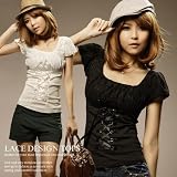 <strong>レースアップ</strong>をプラスするだけでフェミニンムードパフ袖<strong>レースアップ</strong>カットソー 白色