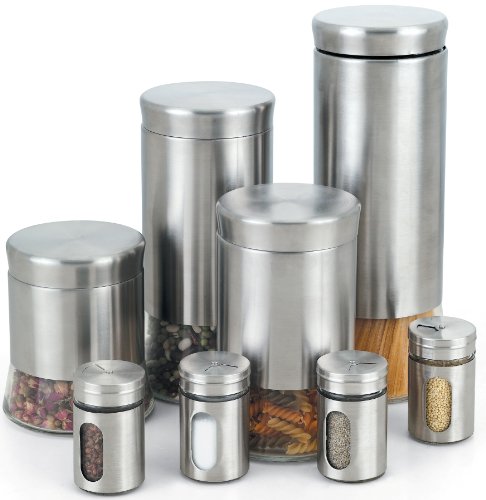 Cook N Home Stainless Steel Canister and Spice Jar Set, 8-Piece