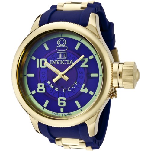 Invicta Men's 6595 Russian Diver Collection Signature 18k Gold-Plated Blue Rubber Watch
