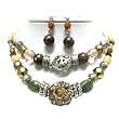 Lovely Double Strand Natural Stone and Mixed Beads Necklace and Earrings Set Fashion Jewelry