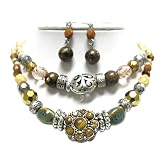 Lovely Double Strand Natural Stone and Mixed Beads Necklace and Earrings Set Fashion Jewelry