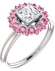 18K White Gold Princess Cut Diamond and Pink Sapphire Flower Inspired Ring -- LIFETIME WARRANTY