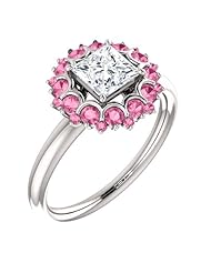 14K White Gold Princess Cut Diamond and Pink Sapphire Flower Inspired Ring -- LIFETIME WARRANTY