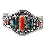 Sterling Silver Turquoise Coral Filigreed Bracelet, # 1