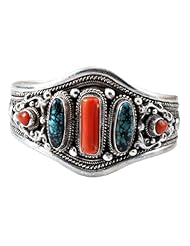 Sterling Silver Turquoise Coral Filigreed Bracelet, # 1