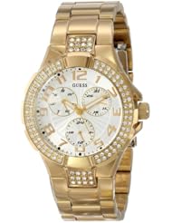 GUESS Womens G13537L Status Crystal Accent Multi-Function Gold-Tone Sport Watch