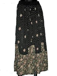 Christmas Gift -Black Color Floral Printed and Sequin Work Wrap Girls Comfortable Clothing In India Size 35 For Free Shipping