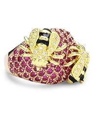 CZ by Kenneth Jay Lane "At The Zoo" Rhodium-Plated Detailed Bee Hive Ring, Size 7