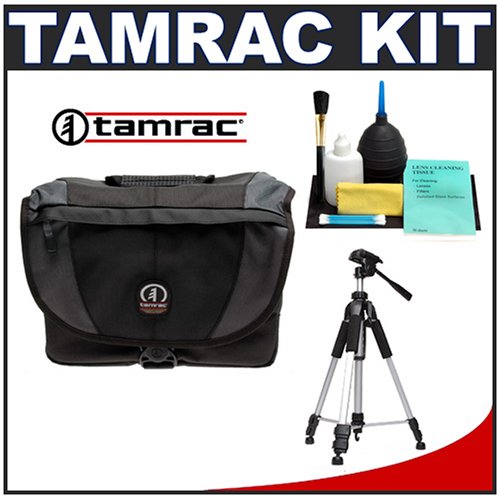 Tamrac Adventure Messenger 4 DSLR Camera Bag (Grey/Black) + Tripod + Accessory Kit for Canon Rebel XSi, XS, T1i, XTi, 40D, 50D, Nikon D40, D60, D5000, D90, D300, D700, Olympus Evolt E-30, E-450, E-520, E-620, and Sony Alpha A200, A300, A350, A700 Digital SLR Cameras