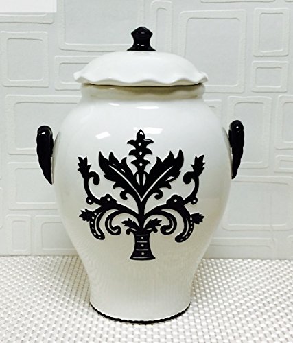 Tuscany Fleur De Lis, Just Black & White Ceramic Hand Painted Cookie Jar 13