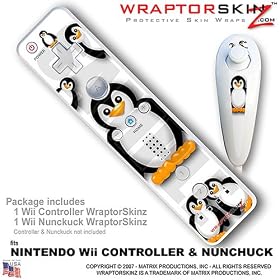 Nintendo Wii Remote Controller Skins - Penguins On White WraptorSkinz TM Kit by TuneTattooz TM