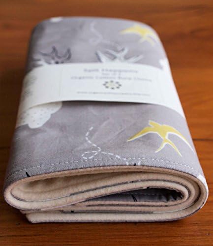 Baby Burp Cloths, Grey Swooping Birds and Clouds, Set of 2