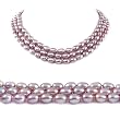 Triple Strand 16-18 Inches 6-7mm Purple Oval Shape Freshwater Cultured Pearl Necklace