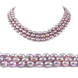 Triple Strand 16-18 Inches 6-7mm Purple Oval Shape Freshwater Cultured Pearl Necklace