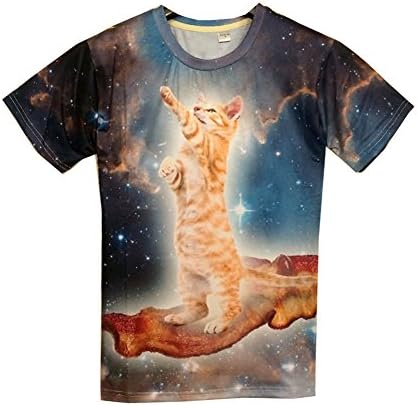Unisex T-shirt Galaxy Cat print Short-Sleeve Casual 3D T Shirt (L)