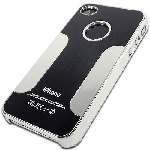 Premium Chrome Aluminum Skin Hard Back Case Cover for Apple iPhone 4 4G 4S Silver&Black
