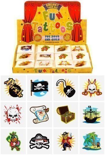 6 Packs of 12 Children Kids Girls Boys Pirate Temporary Tattoos Party Bag Loot Pinnata Fillers 72 in total