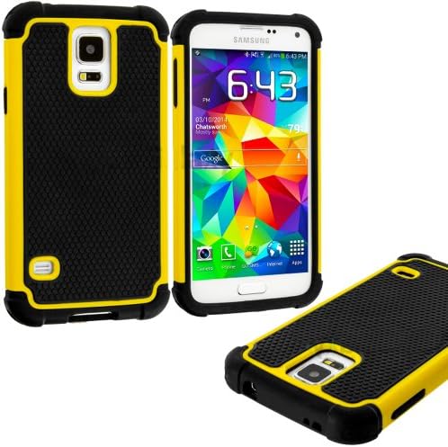 myLife Bright Yellow and Black - Free Flex Series (2 Layer Neo Hybrid) Slim Armor Case for the NEW Galaxy S5 (5G) Smartphone by Samsung (External Rubberized Hard Shell Flex Piece + Internal Soft Silicone Flexible Bumper Gel)