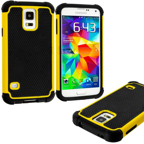 myLife Bright Yellow and Black - Free Flex Series (2 Layer Neo Hybrid) Slim Armor Case for the NEW Galaxy S5 (5G) Smartphone by Samsung (External Rubberized Hard Shell Flex Piece + Internal Soft Silicone Flexible Bumper Gel)