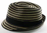 A&W Summer Spring Strip Pattern Fedora Hat with Strip Band, Black
