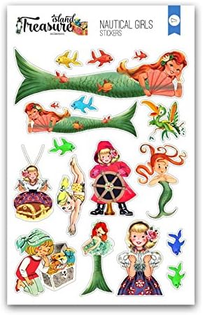 Nautical Girls &amp; Mermaids Retro Stickers