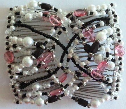 Hair Bling Pearls with Black and Pink Beads Double Comb Hugger 30011 [Jewelry]