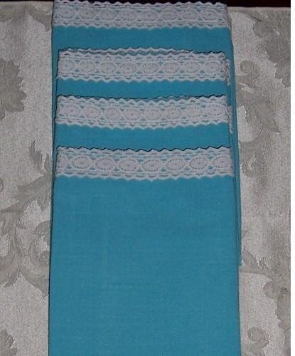 Blue (Sky Blue) 19W" x 18"H Linen Napkins with White Lace Trim All Around! (4 in a Set) - Free Shipping!