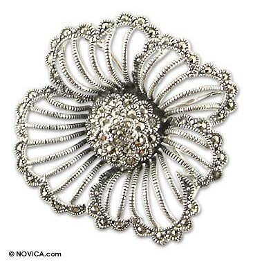 Marcasite brooch Silver Blossom 0.4 D