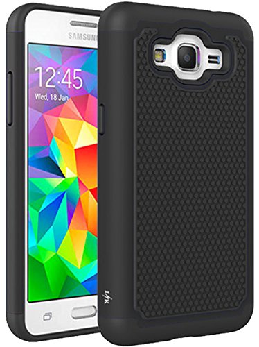 Grand Prime Case, LK [Shock Absorption] Hybrid Dual Layer Armor Defender Protective Case Cover for Samsung Galaxy Grand Prime (Black)