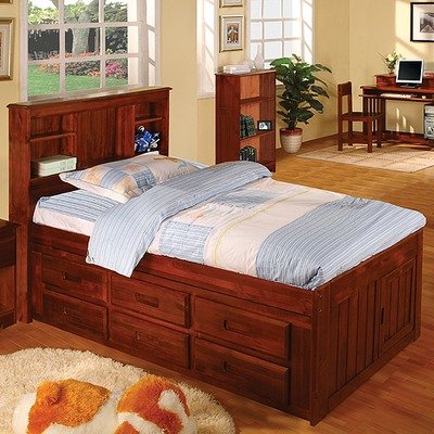 Merlot Twin Bookcase Captain's Bed Configuration: 3 Drawers + 1 Trundle Unit