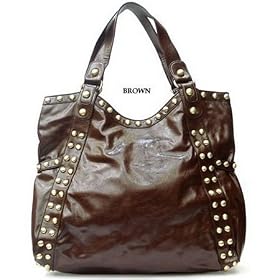 Brown Minas Downtown Shopper Faux Leather Satchel Bag Handbag Purse