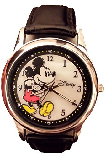Disney Women's Watch MK1089 Mickey Mouse Black Genuine Leather Strap