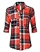 JJ Perfection Womens Plaid Herringbone Button Down Chest Pocket Collar Shirt