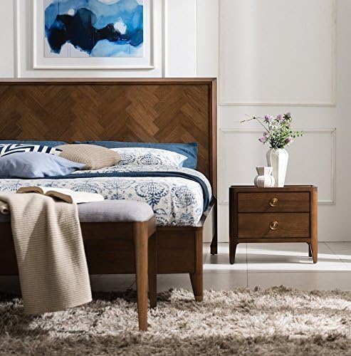 Walnut Mid Century Nightstand, 2-drawer stroage -BQ Line