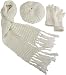 La Fiorentina Women's 3Pc Heavy Knit Metallic Muffler/Hat, Glove Set,Ivory,One Size