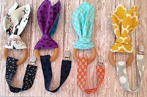 Natural Wood Teething Ring and Pacifier Clip Set